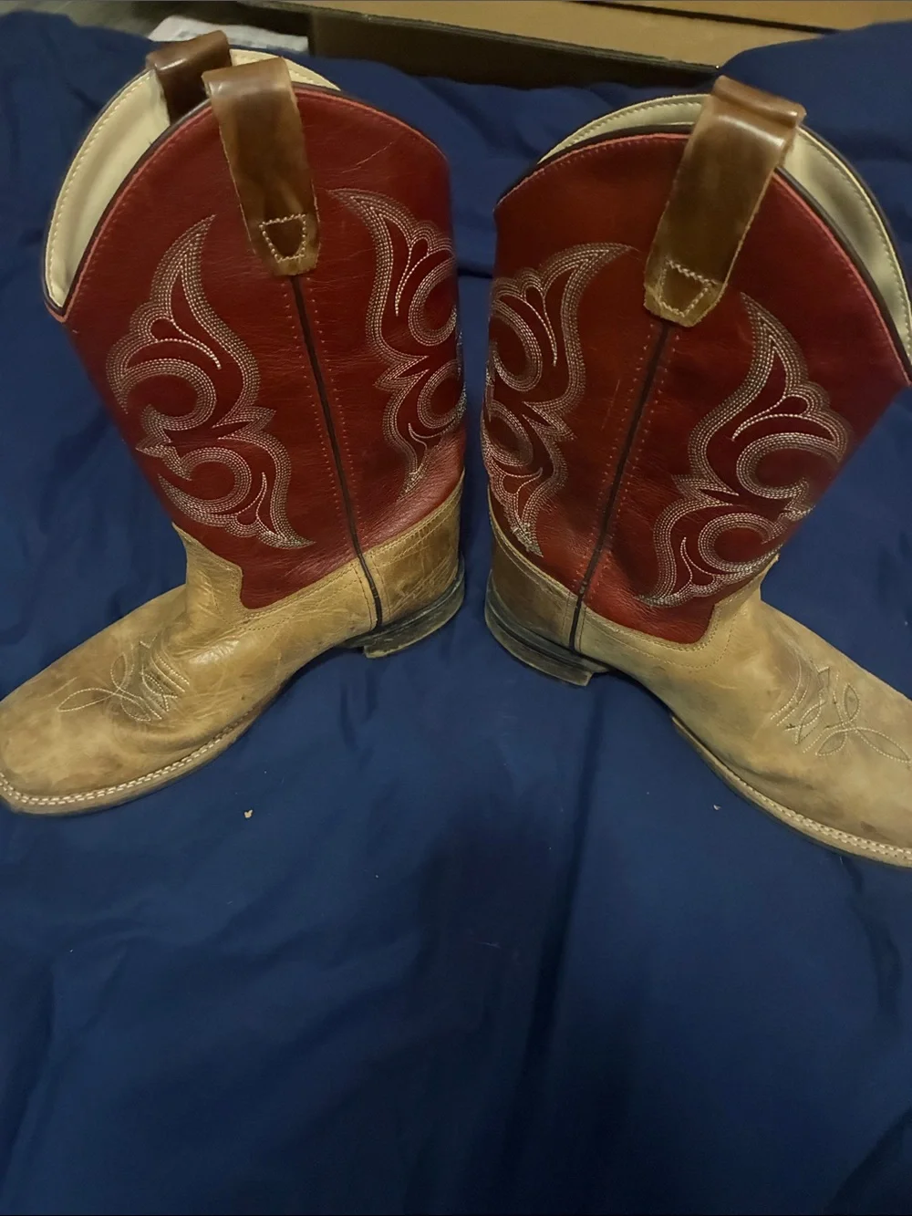 Old West Two-Tone Cowboy Boots - Red Shaft, Tan Foot